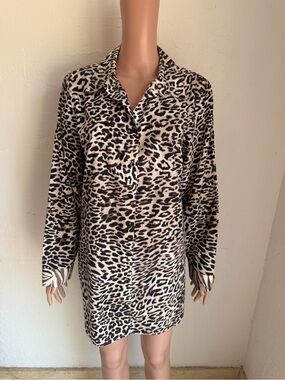 Chico’s Leopard Print Button Front Tunic Dress-Shirt Black/Cream Women’s Size 3
